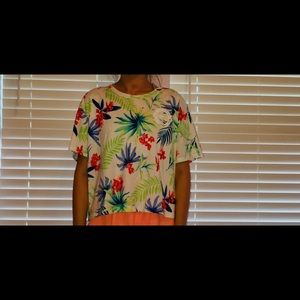 White Hollister tropical floral T-shirt with logo